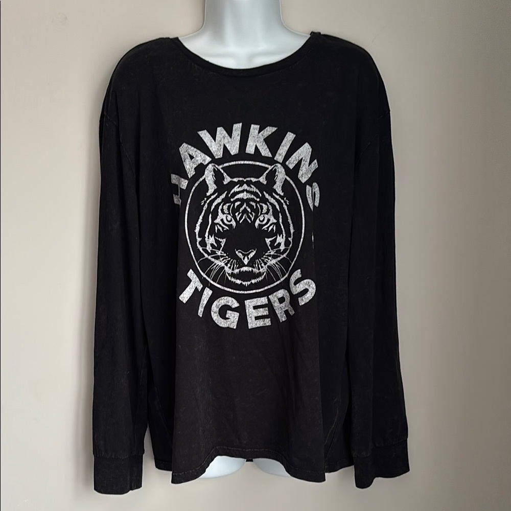 Netflix Black Hawkins Tigers Long Sleeve Tee (Stranger Things)